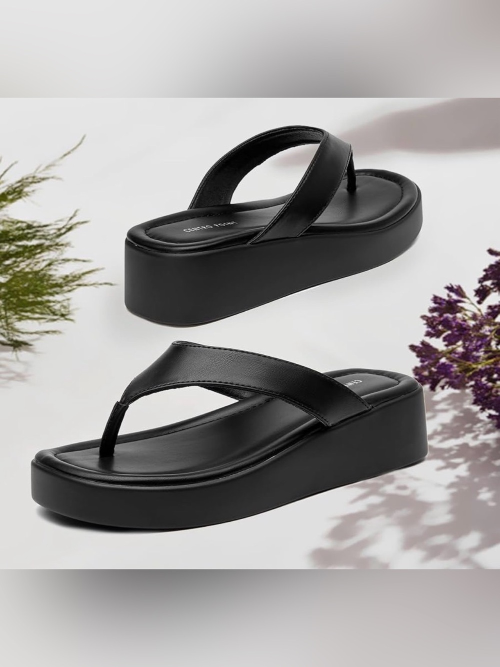 NWOT T-strap Thong Memory Foam Platform Lightweight Wedge Flip Flops